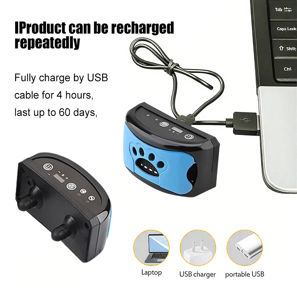 Intelligent Electric Ultrasonic Stop Barking Vibration Anti Bark Collar Stop Bark Training Collar for Dogs Stopper USB Charging